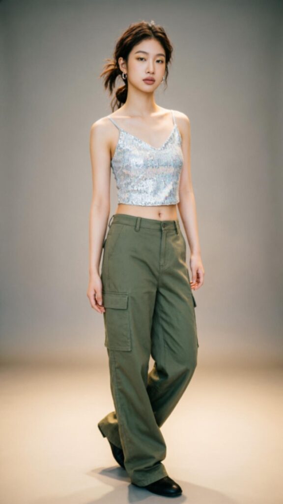 Glitter Tank Top with Cargo Pants