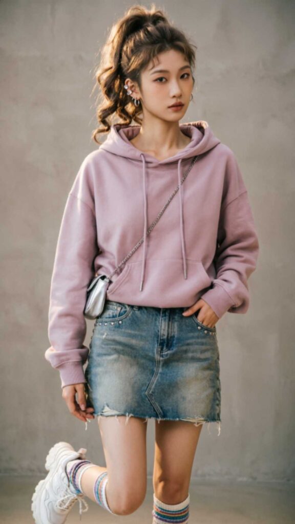 Denim Mini Skirt with Hoodie