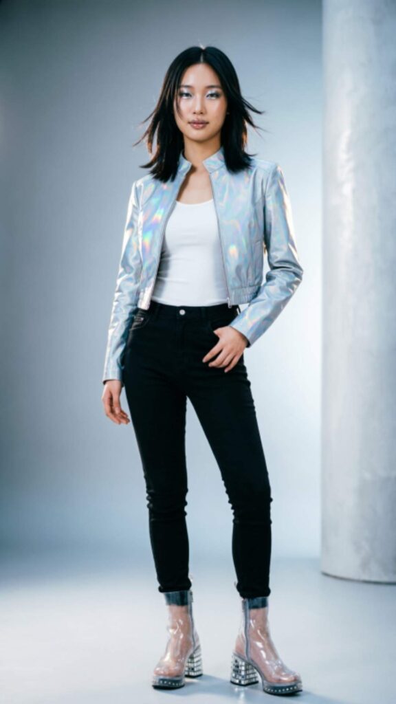 Holographic Jacket with Skinny Jeans