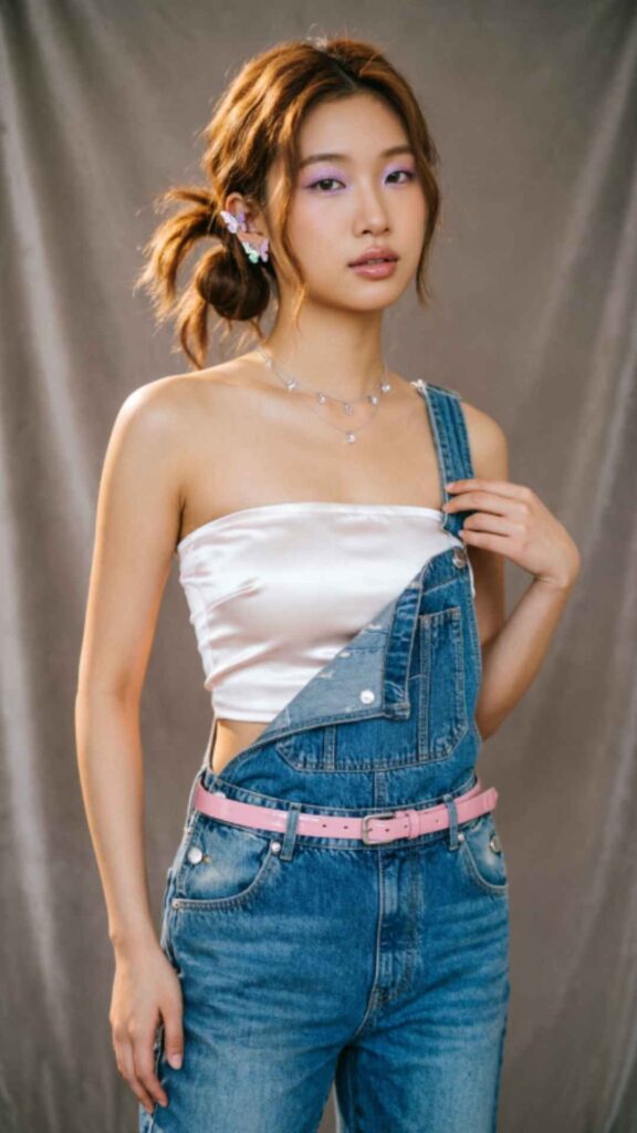 Tube Top with Denim Overalls