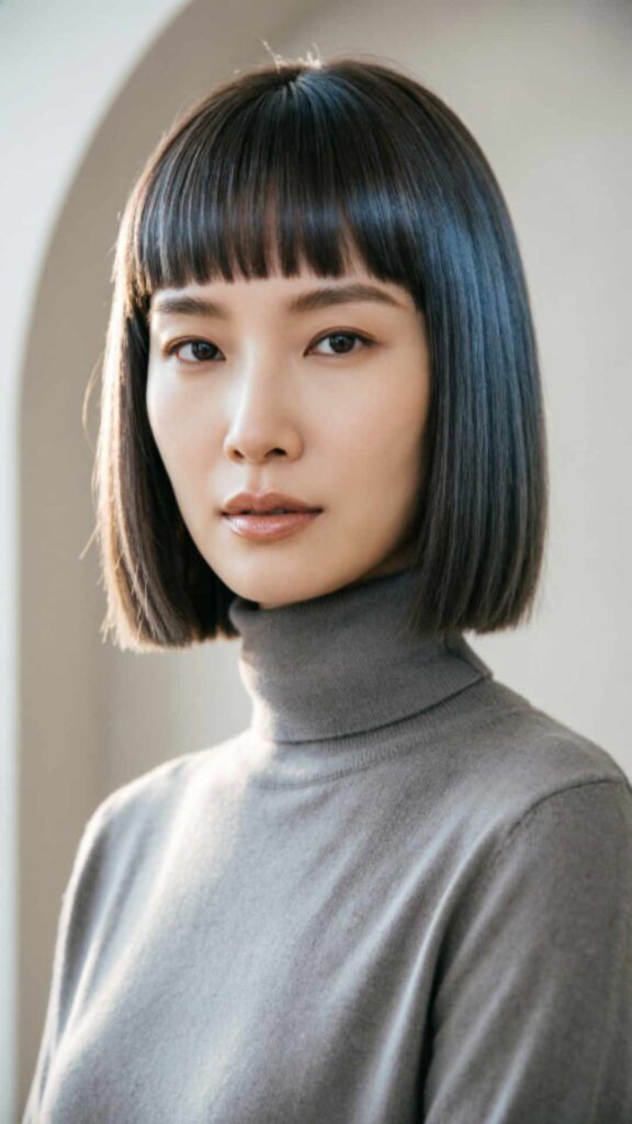 Sleek Bob With Blunt Bangs