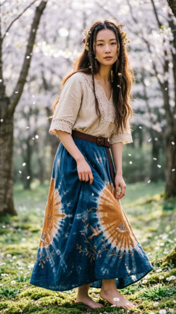 Long Boho Skirt with Peasant Blouse