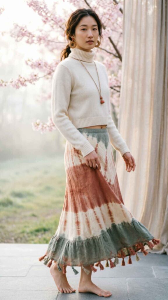 High-Low Skirt with Soft Knit Top