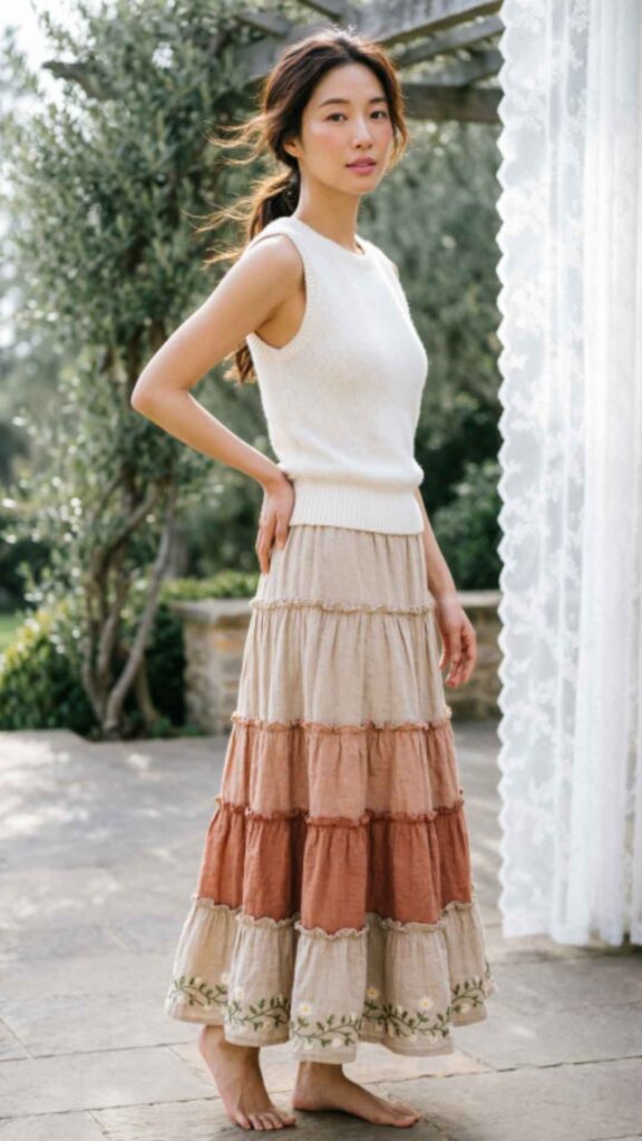 Bohemian Ruffled Skirt with Tank Top