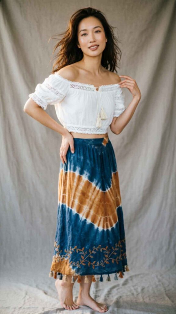 Boho Skirt with Off-Shoulder Crop