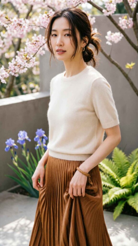 Pleated Midi Skirt with Light Sweater