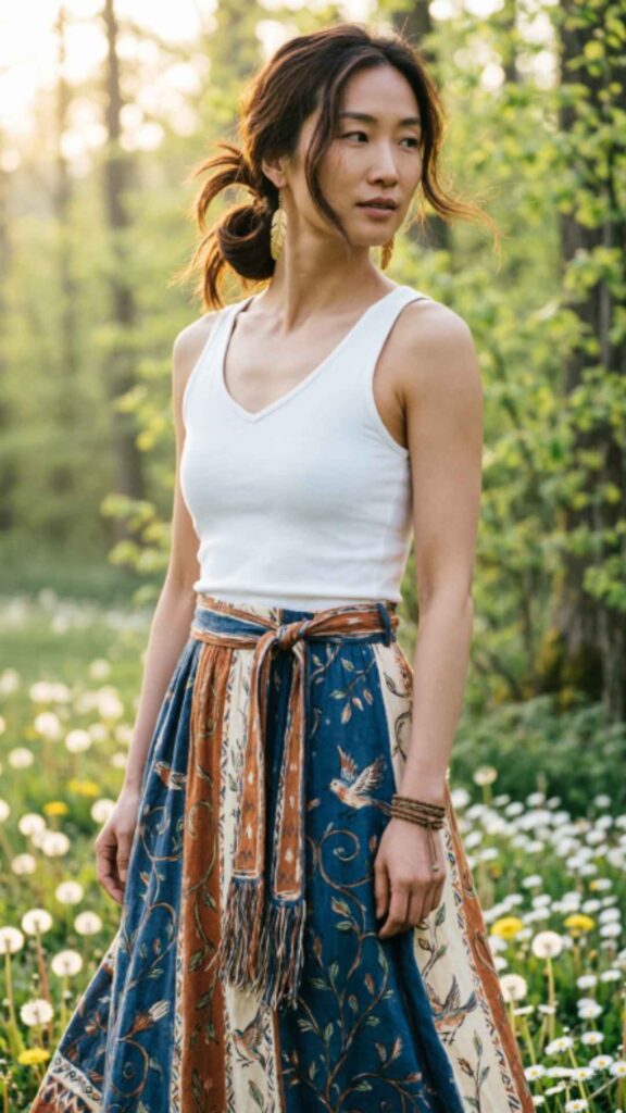 Printed Maxi Skirt with Tank Top