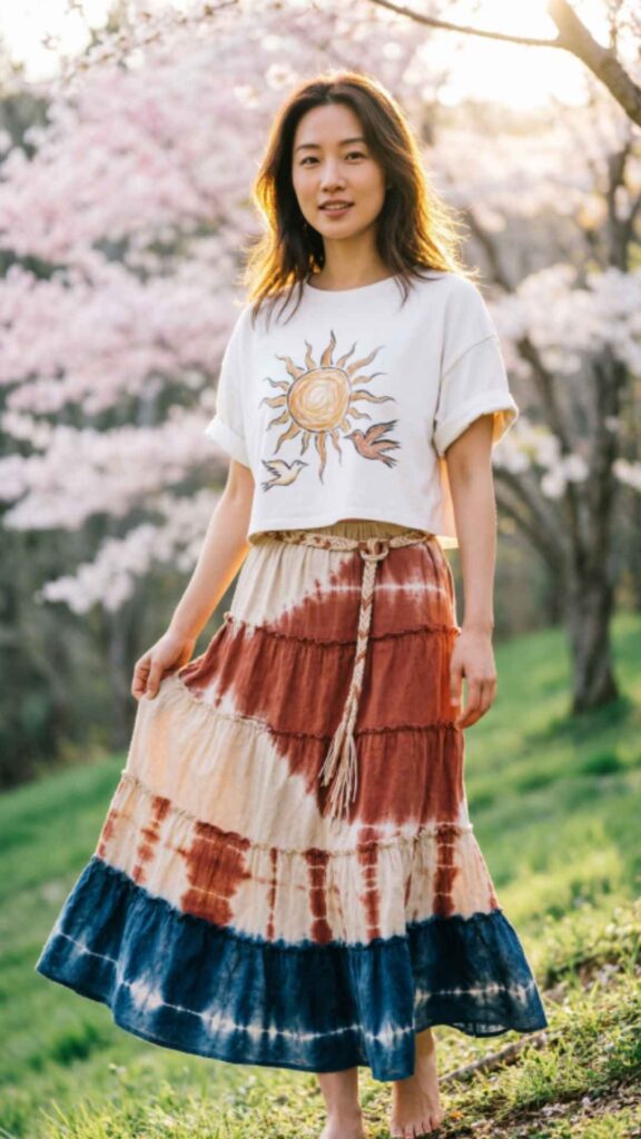 Boho Tiered Skirt with Graphic Tee