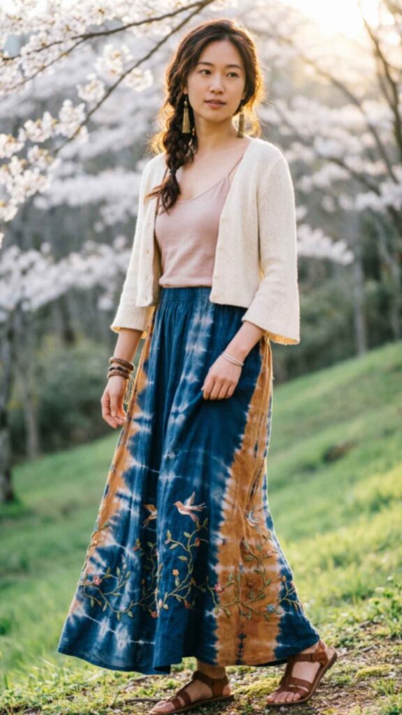 Boho Skirt with Cropped Cardigan