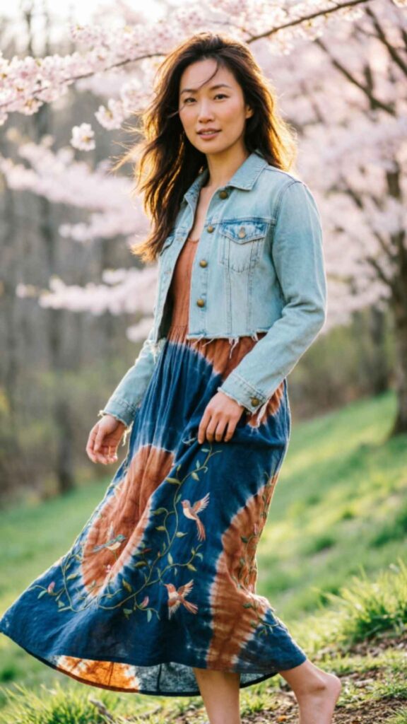 Boho Maxi Skirt with Denim Jacket