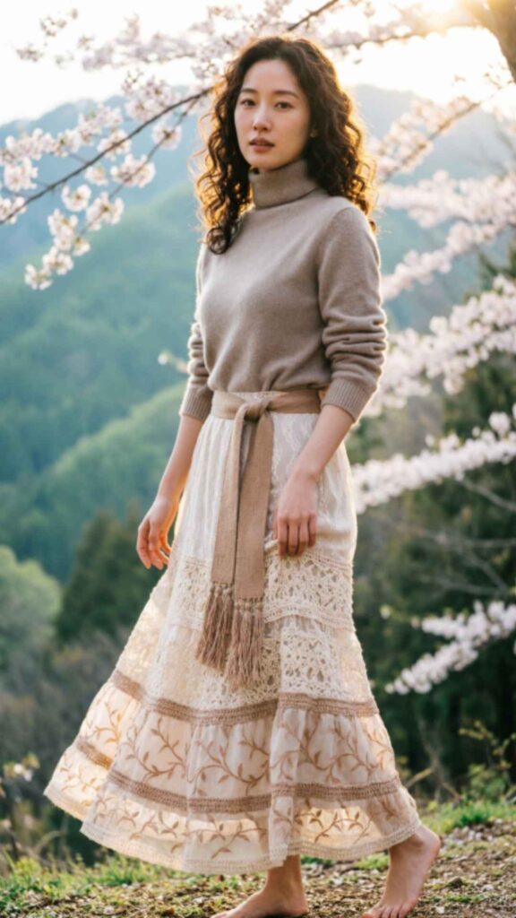 Lace Boho Skirt with Soft Sweater