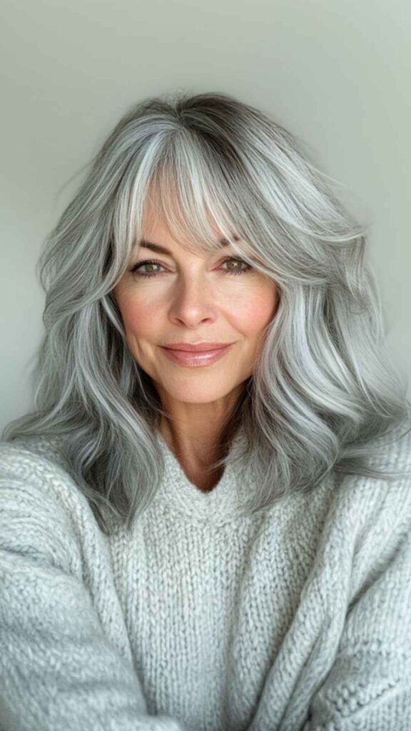 Gray Hair with Curtain Bangs