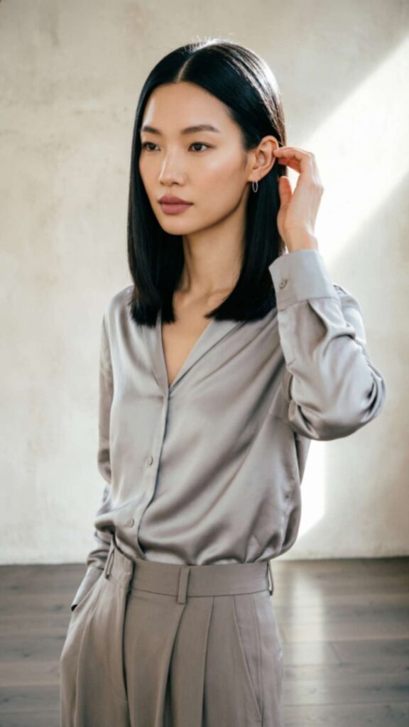 Sleek Straight Lob with Middle Part