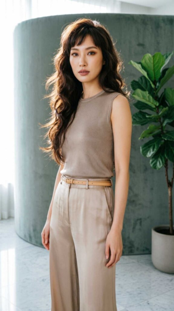 Long Layered Hair with Side-Parted Bangs