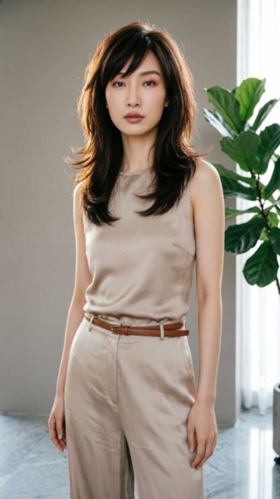 Long Layered Hair with Angular Bangs