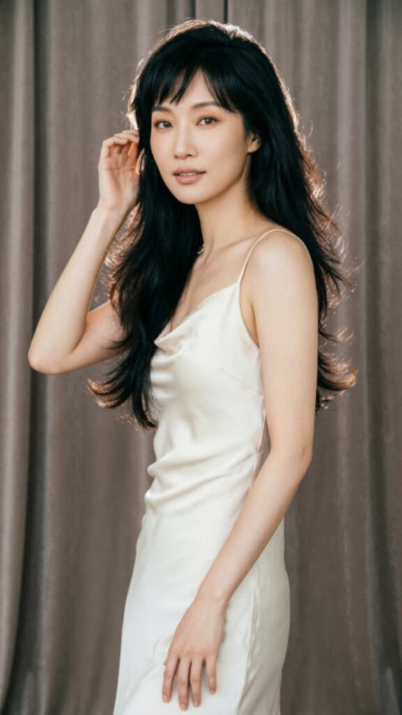 Long Layered Hair with Curtain Wispy Bangs