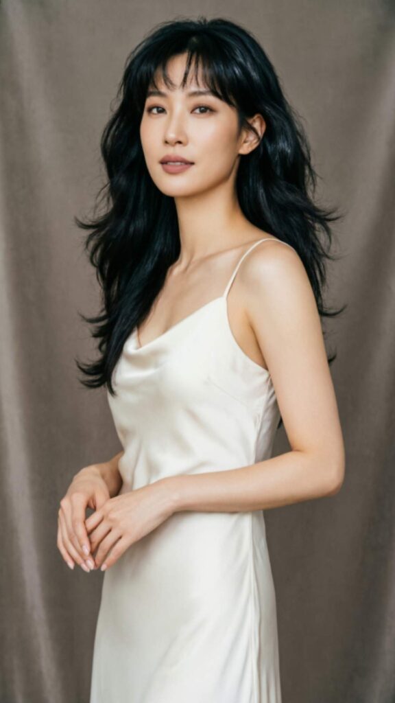 Long Layered Hair with Blunt Side Bangs