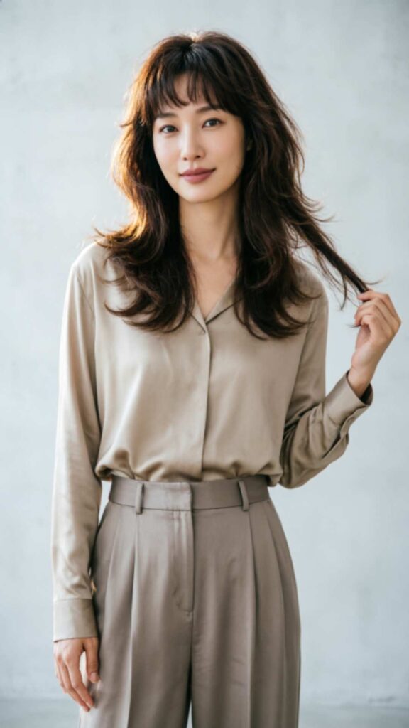 Long Layered Hair with Blended Bangs