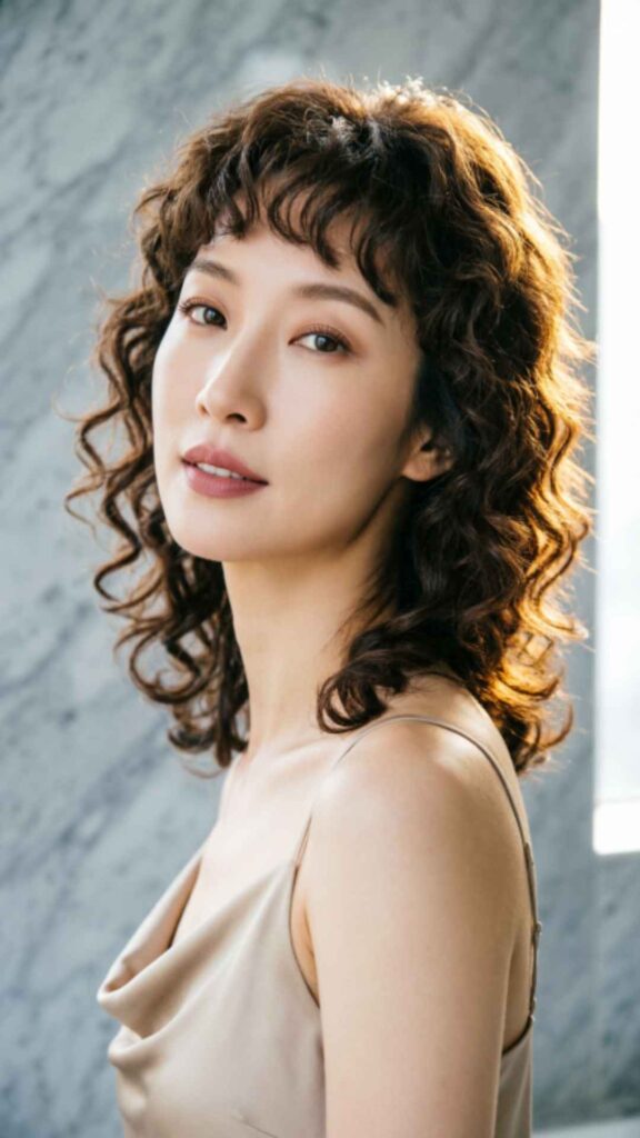 Layered Hair with Curly Bangs