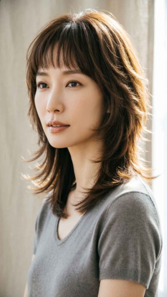 Medium-Length Layered Cut with Feathered Ends