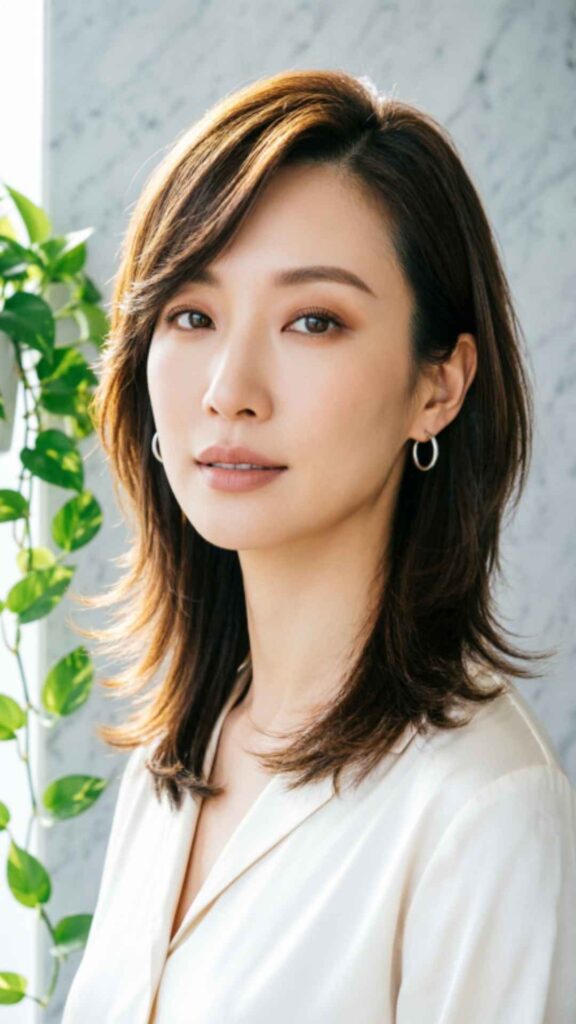 Layered Hair with Side-Parted Bangs