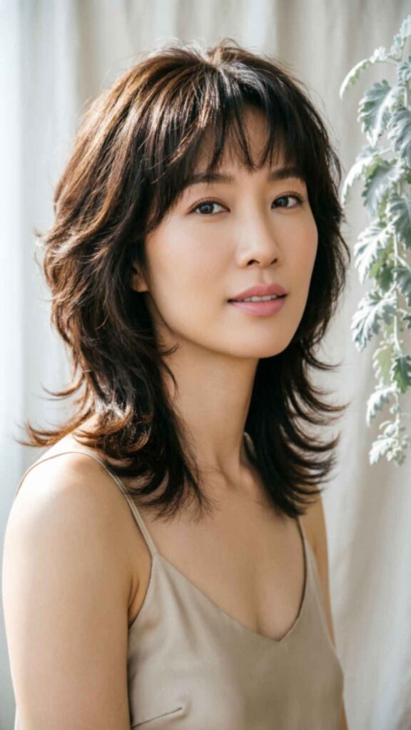 Layered Hair with Tousled Curtain Bangs