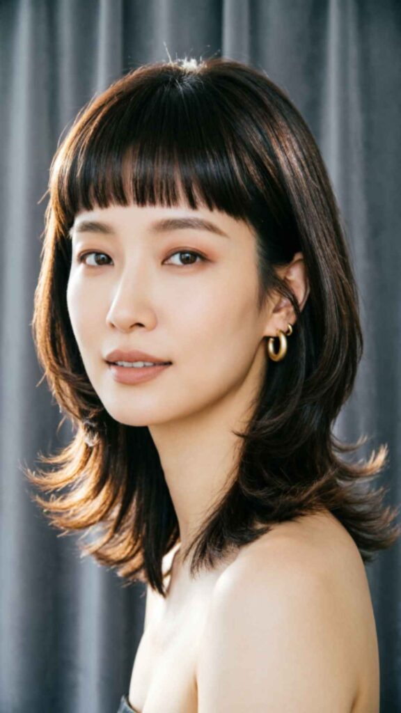 Layered Hair with Blunt Bangs for Thick Hair