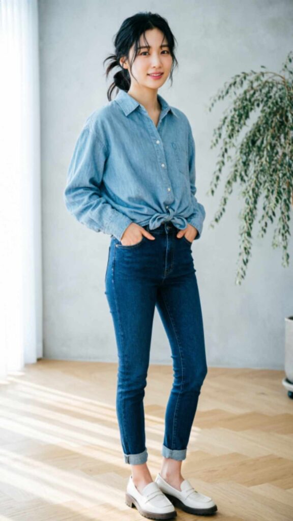 Light Chambray Shirt with Skinny Jeans