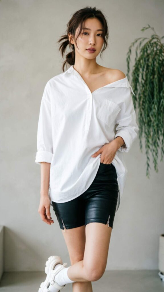 Oversized Shirt with Biker Shorts
