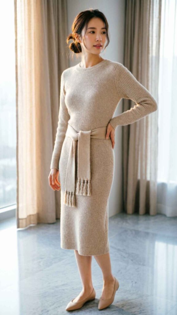 Knit Dress with Belted Waist