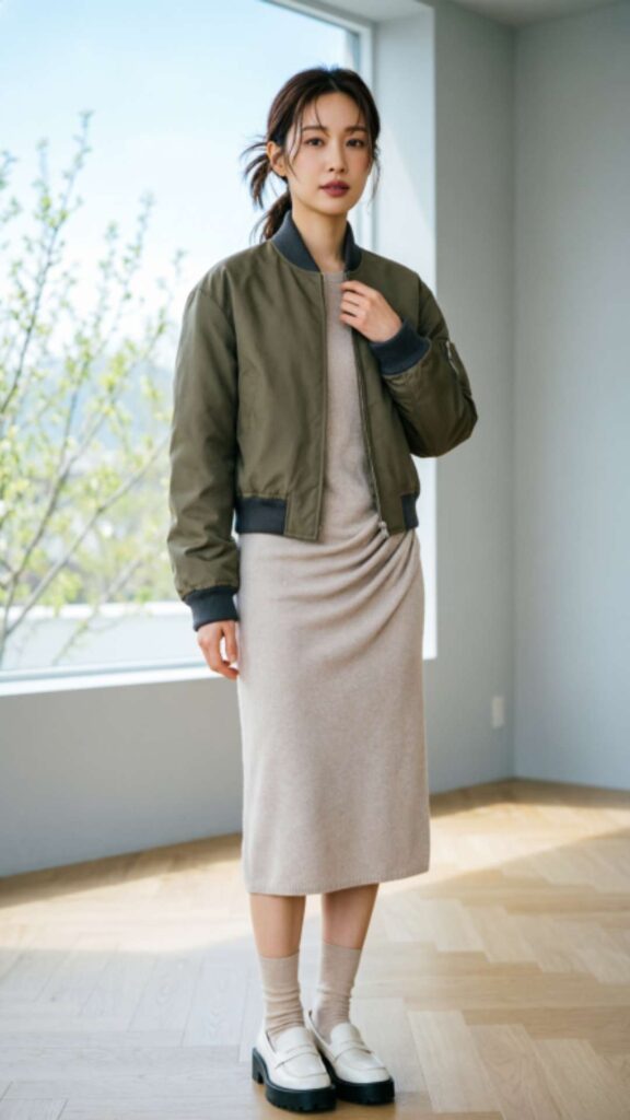 Bomber Jacket with Casual Dress
