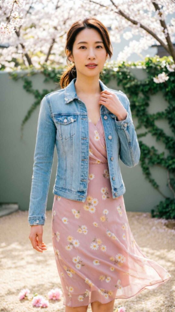 Denim Jacket with Floral Dress