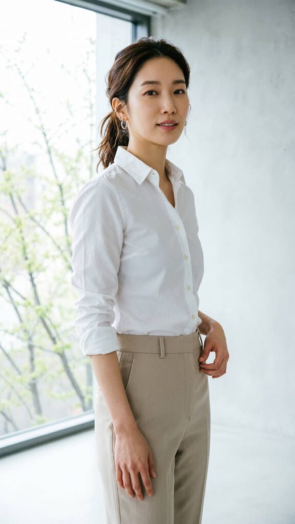 Woman in white shirt and trousers