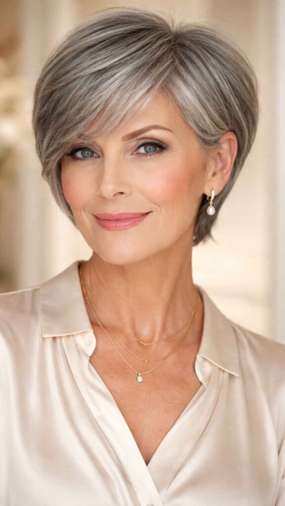 Short Gray Hair With Side Bangs
