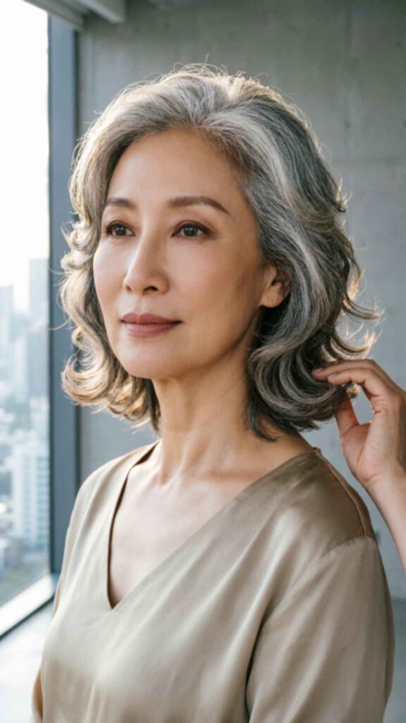 Wavy Layered Bob With Natural Gray Hair