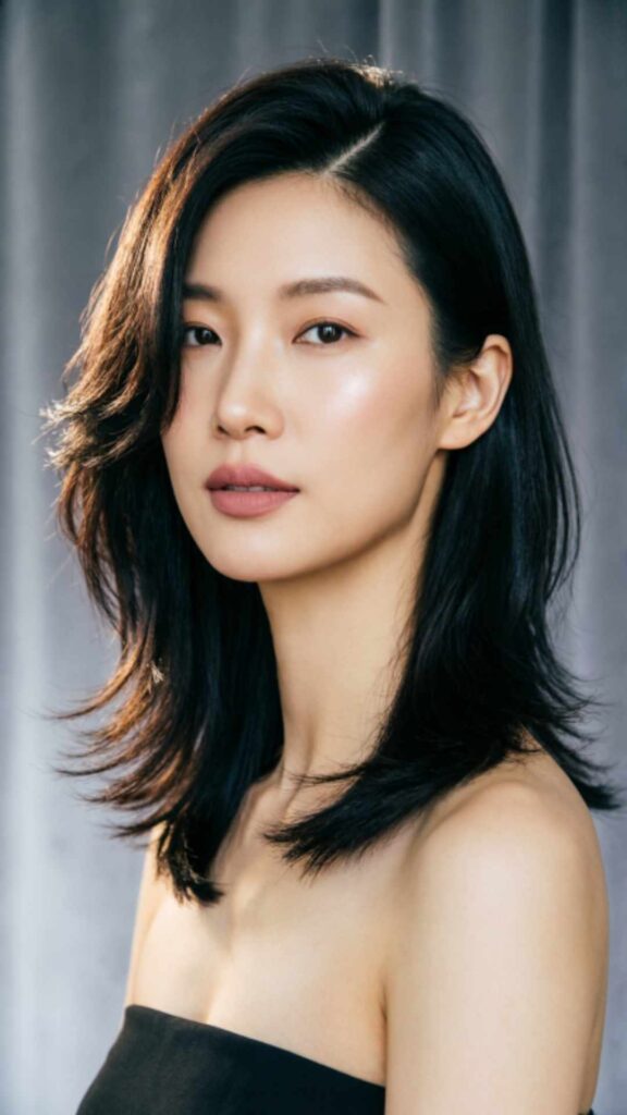 Elegant woman with layered shoulder-length hair.