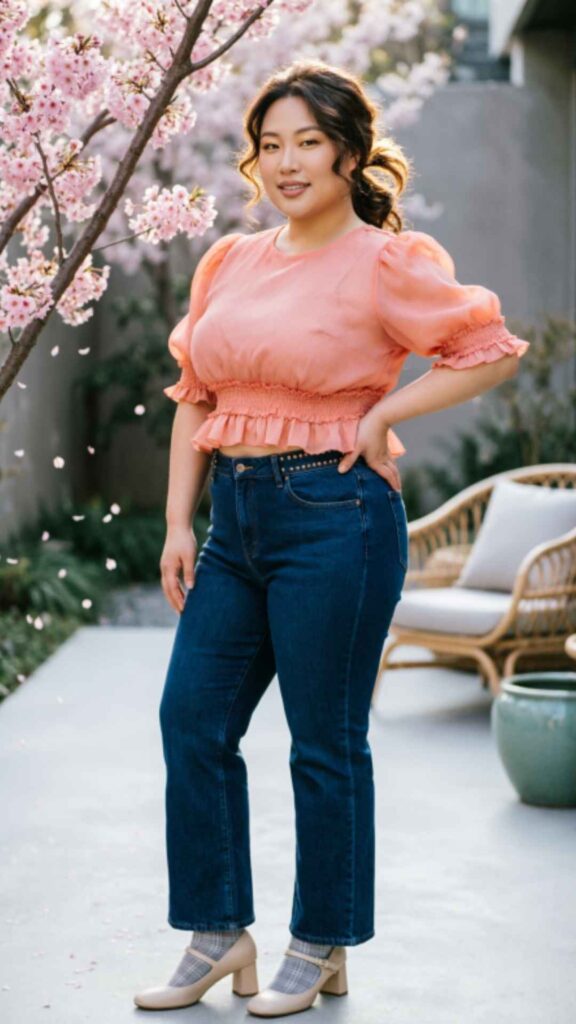 High-Waisted Jeans with Peplum Top