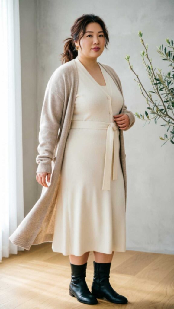 Cardigan Dress with Ankle Boots