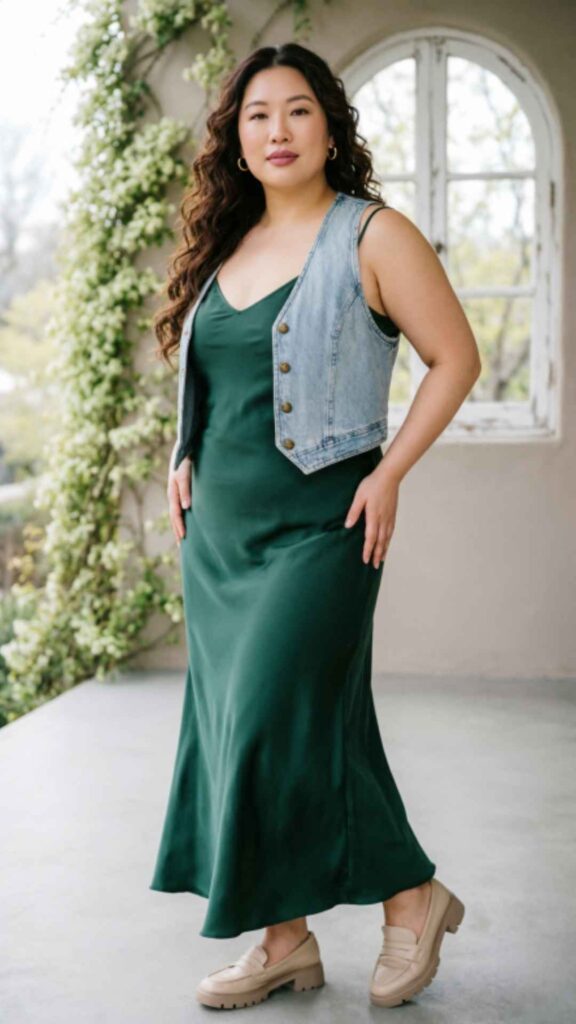 Maxi Dress with Denim Vest