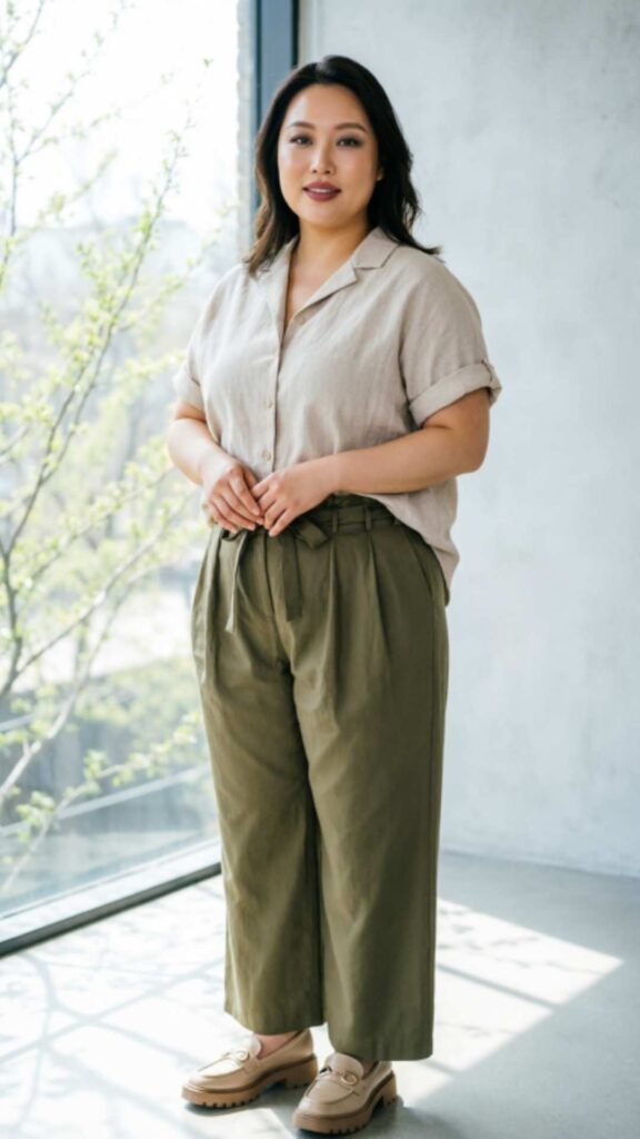 Button-Up Blouse with Paperbag Waist Pants