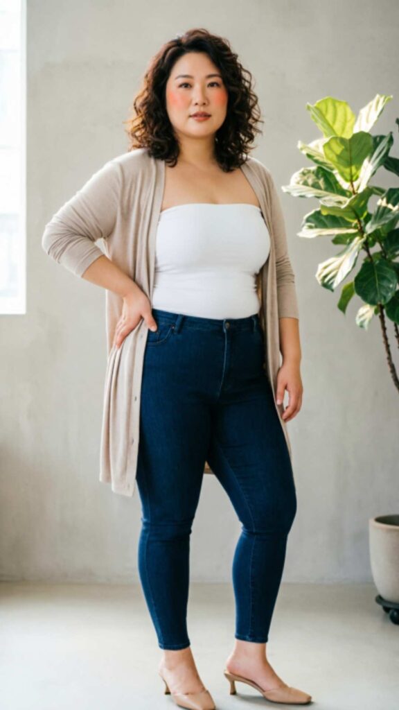Light Cardigan with Tank and Skinny Jeans
