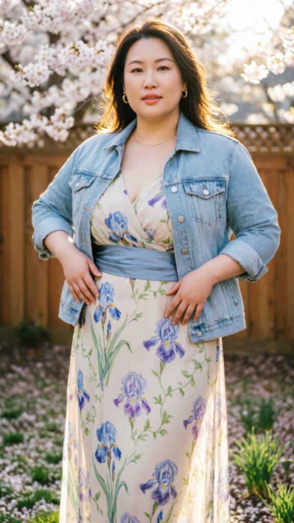 Floral Maxi Dress with Denim Jacket