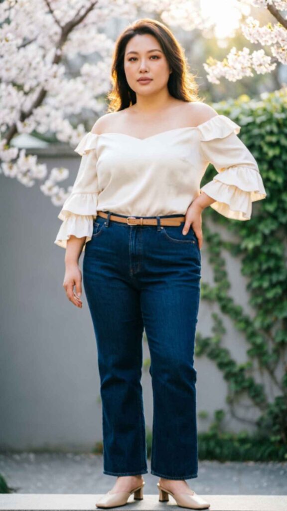 Off-Shoulder Top with Dark Denim