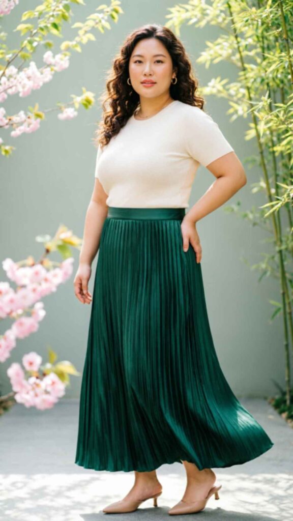Pleated Maxi Skirt with Fitted Tee