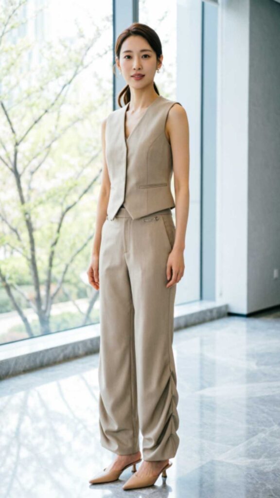 Sleeveless Vest with Wide-Leg Trousers