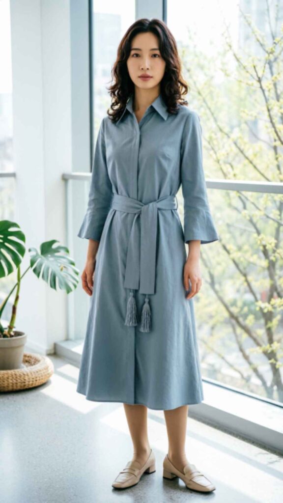 Midi Shirt Dress with Belt