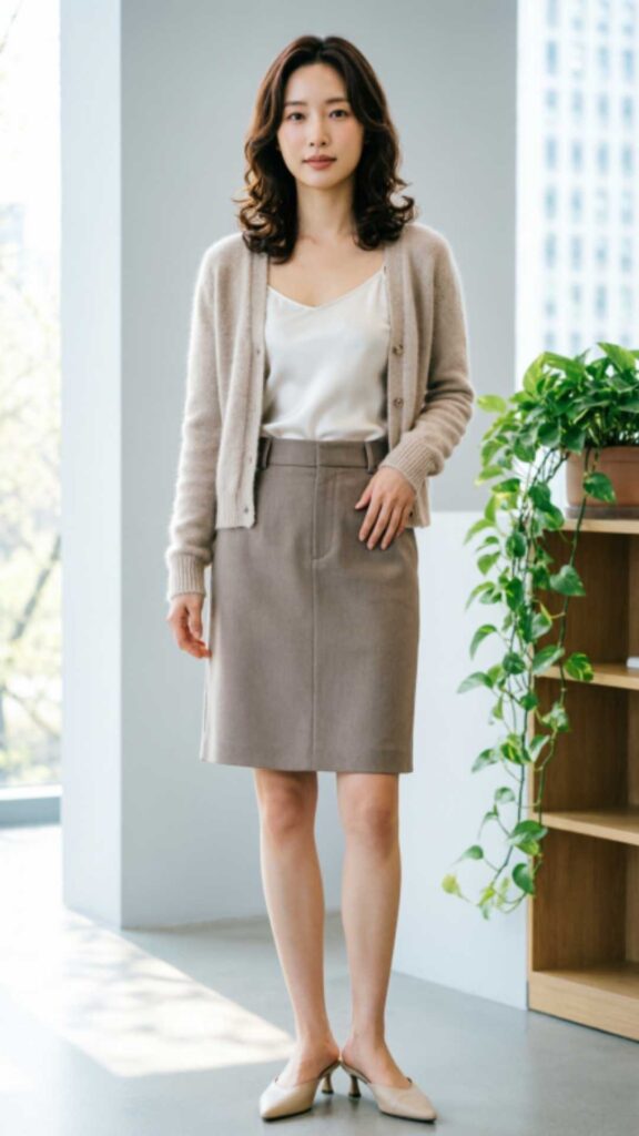 Light Knit Sweater with Tailored Skirt