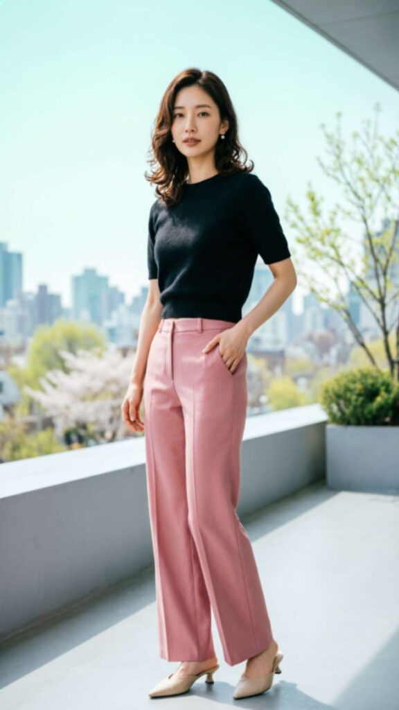 Black Top with Pastel Pants