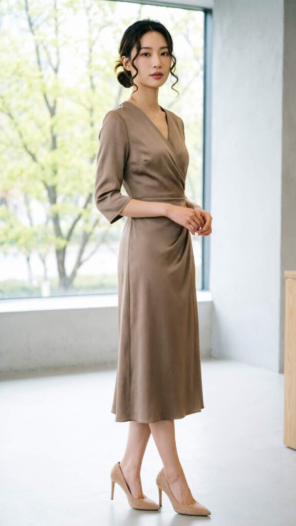 Wrap Dress with Neutral Heels