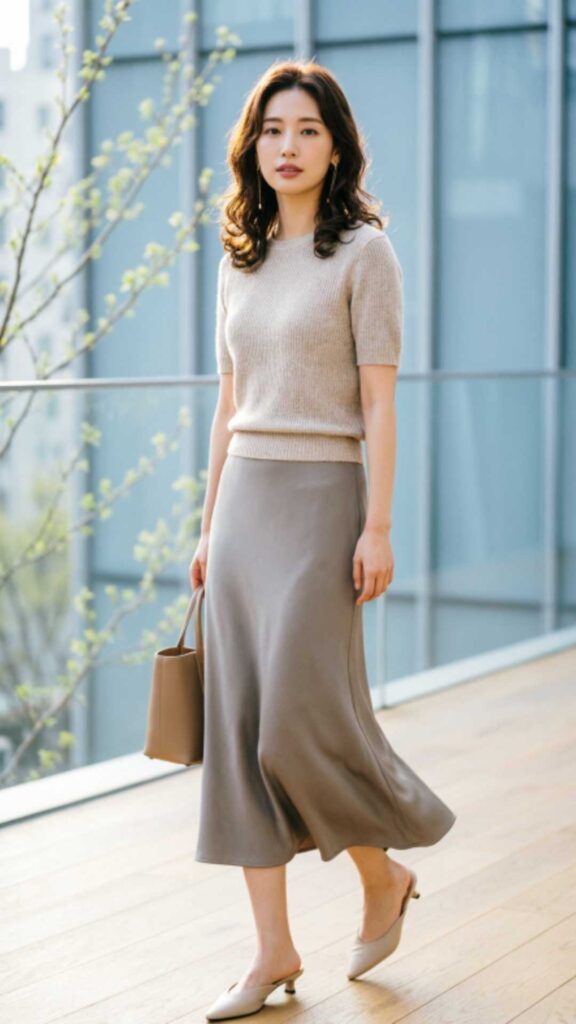 Lightweight Knit Top with Midi Skirt